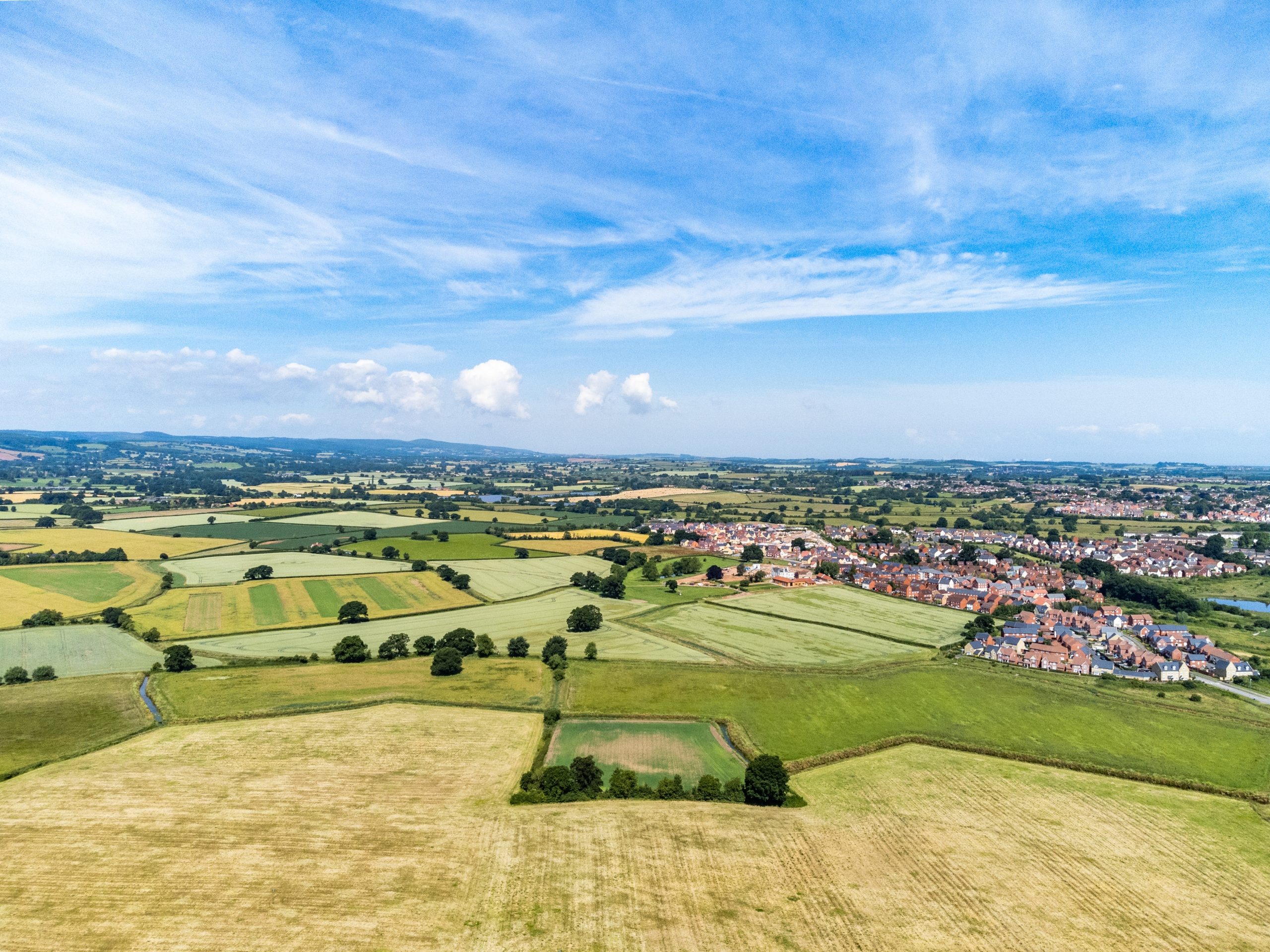 Fields,And,Houses,In,Somerset,,England,,From,A,Drone